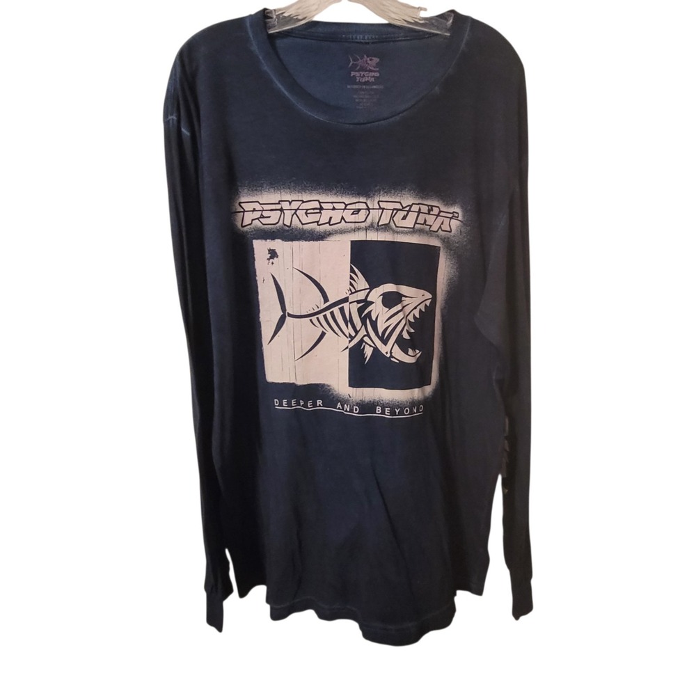 Men's‎ Psycho Tuna Graphic Long Sleeve Crew T-Shirt Blue XL